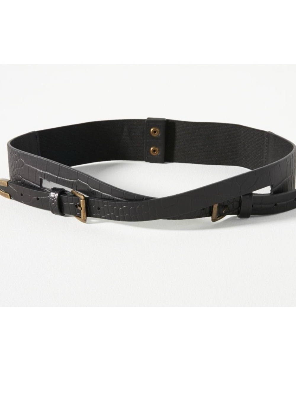 NWOT Anthropologie Cross Buckle Leather Belt In Black  Size Small
